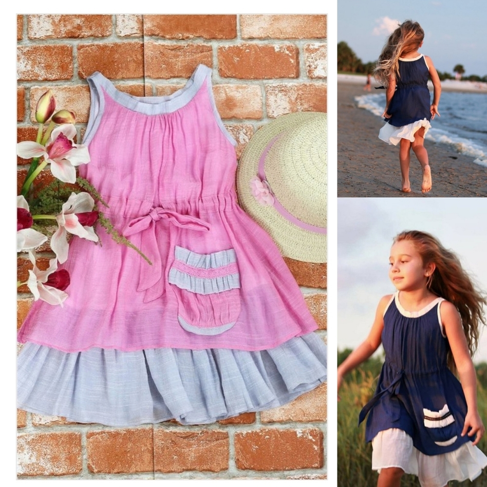 Pretty Pink Boho Vibez Girl's Midi dress 6 Pink Gray New